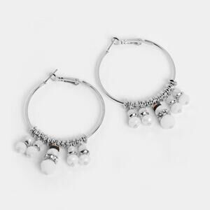 Beaded Snowman Hoop - Silver - Christmas